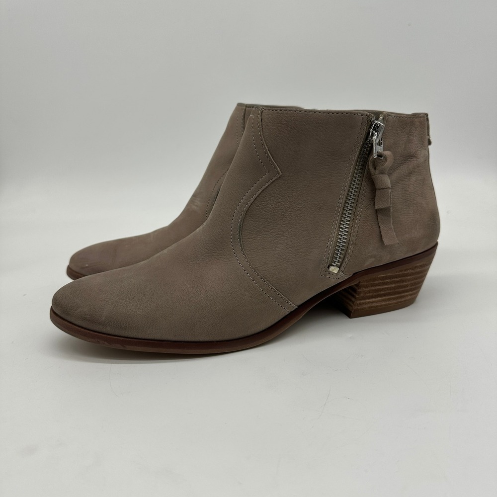 Sam Edelman Pete Western Boots Women 9 Brown Faux Leather Ankle Booties Side Zip